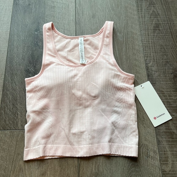 Lululemon Ebb to Street Cropped Tank Top in Rib Map Strawberry Milkshake - Picture 4 of 6